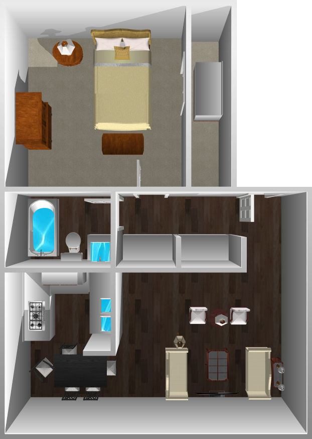 This image is the visual 3D representation of Plan A in Northpointe Apartments.