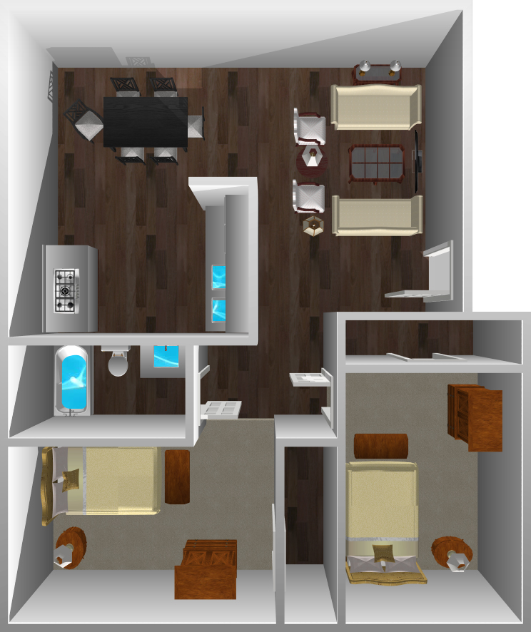 This image is the visual 3D representation of 'Plan B' in Northpointe Apartments.