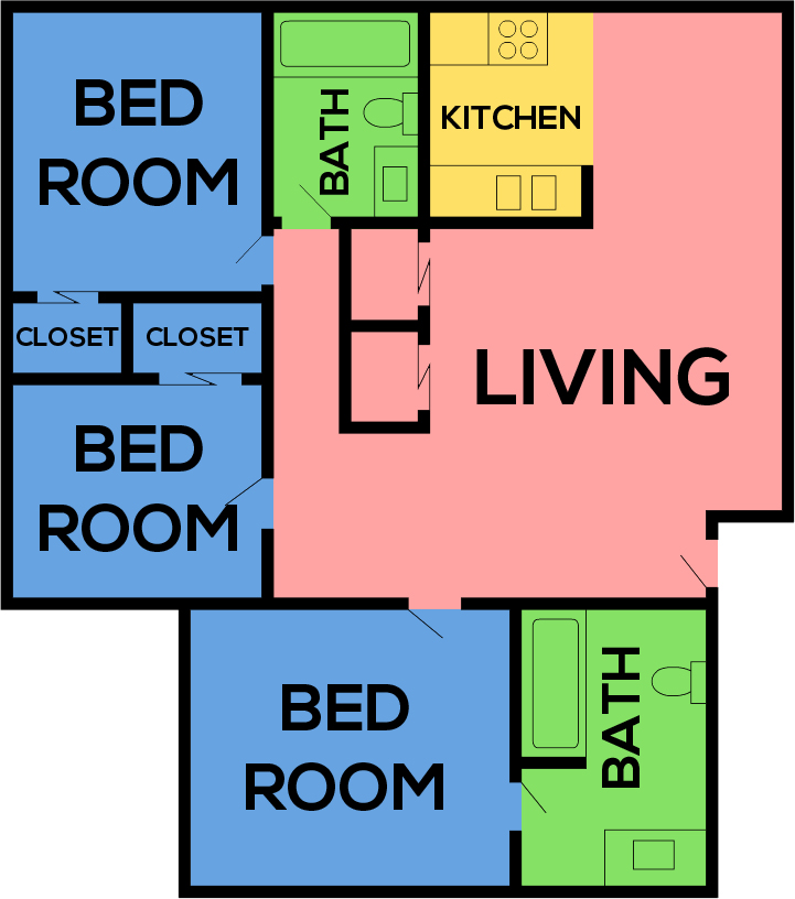 This image is the visual schematic representation of Plan D in Northpointe Apartments.